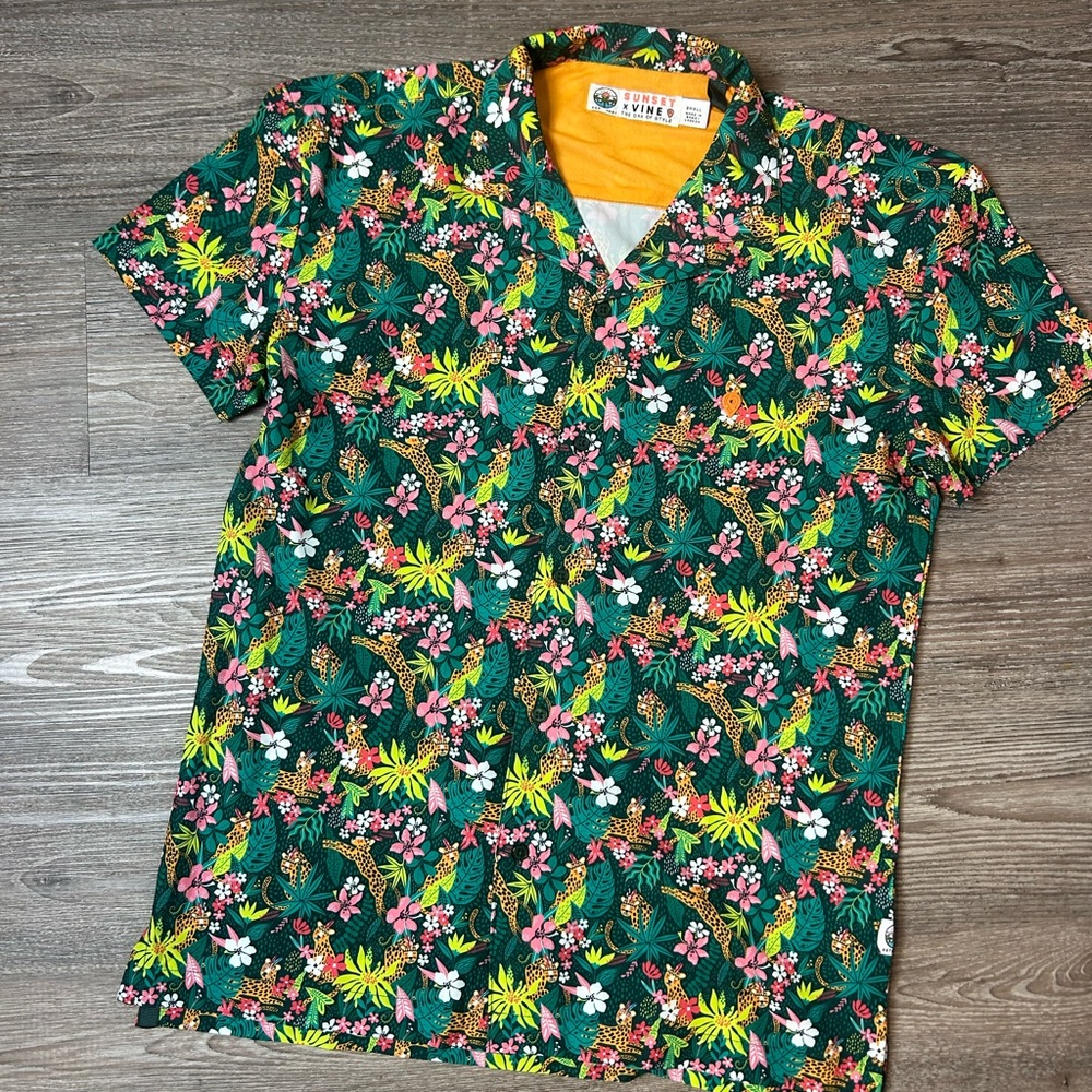 Tropical Green Floral Short Sleeve Polo by Sunset X Vine